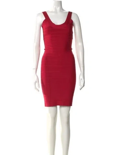 Pre-owned Herve Leger Scoop Neck Mini Dress In Red