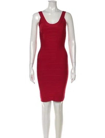 Pre-owned Herve Leger Scoop Neck Mini Dress In Red