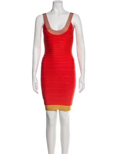 Pre-owned Herve Leger Scoop Neck Mini Dress In Red