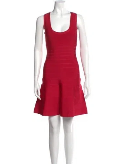 Pre-owned Herve Leger Scoop Neck Mini Dress In Red