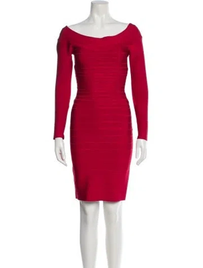 Pre-owned Herve Leger Scoop Neck Mini Dress In Red