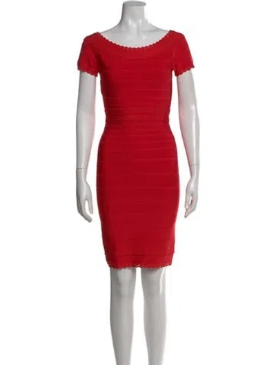 Pre-owned Herve Leger Scoop Neck Mini Dress In Red