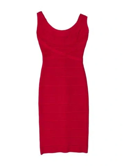 Pre-owned Herve Leger Scoop Neck Mini Dress In Red