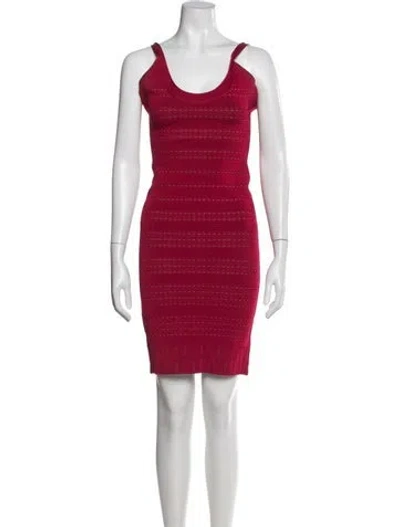 Pre-owned Herve Leger Scoop Neck Mini Dress In Red
