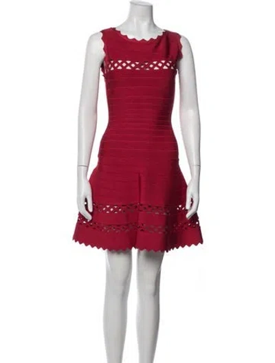 Pre-owned Herve Leger Scoop Neck Mini Dress In Red