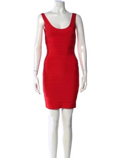 Pre-owned Herve Leger Scoop Neck Mini Dress In Red