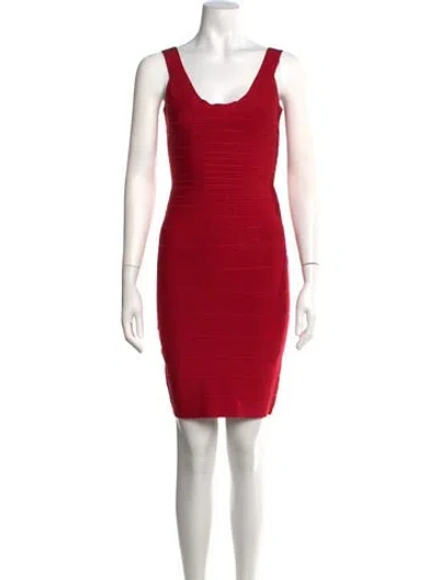 Pre-owned Herve Leger Scoop Neck Mini Dress In Red