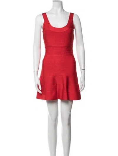 Pre-owned Herve Leger Scoop Neck Mini Dress In Red