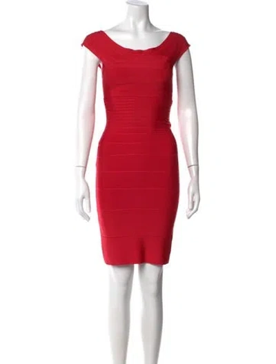 Pre-owned Herve Leger Scoop Neck Mini Dress In Red
