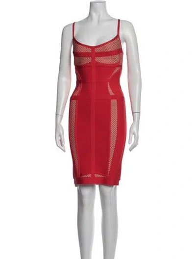Pre-owned Herve Leger Scoop Neck Mini Dress In Red