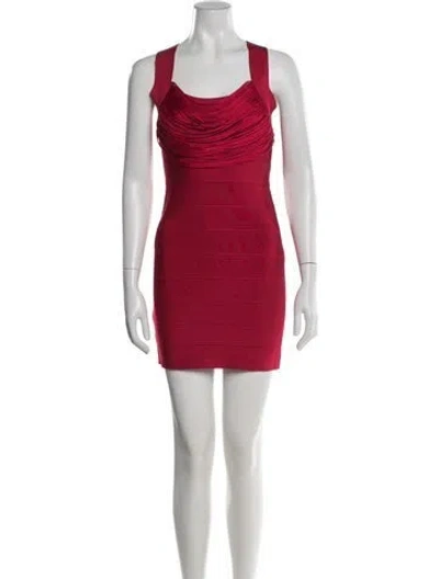 Pre-owned Herve Leger Scoop Neck Mini Dress In Red