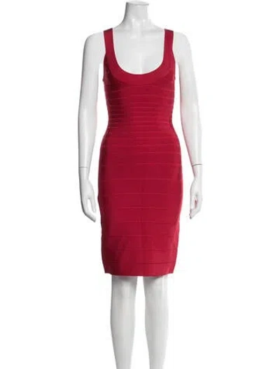 Pre-owned Herve Leger Scoop Neck Mini Dress In Red