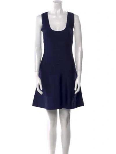 Pre-owned Herve Leger Scoop Neck Mini Dress W/ Tags In Blue
