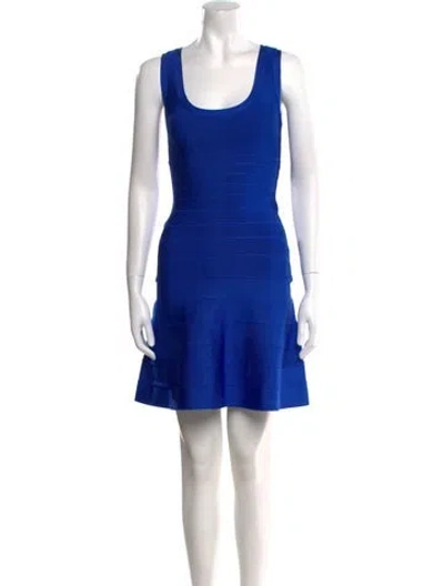 Pre-owned Herve Leger Scoop Neck Mini Dress W/ Tags In Blue