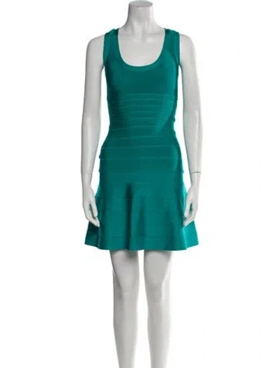 Pre-owned Herve Leger Scoop Neck Mini Dress W/ Tags In Blue