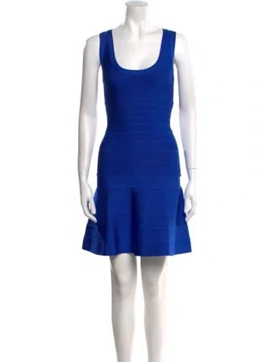 Pre-owned Herve Leger Scoop Neck Mini Dress W/ Tags In Blue