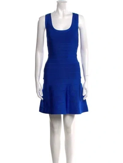 Pre-owned Herve Leger Scoop Neck Mini Dress W/ Tags In Blue