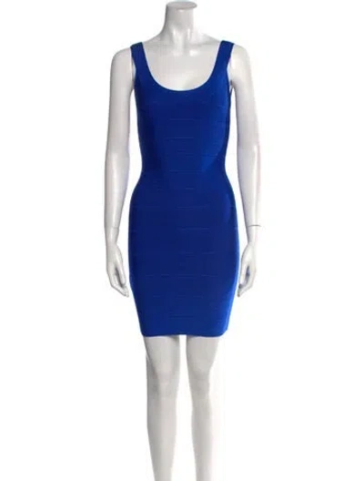 Pre-owned Herve Leger Scoop Neck Mini Dress W/ Tags In Blue