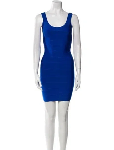 Pre-owned Herve Leger Scoop Neck Mini Dress W/ Tags In Blue