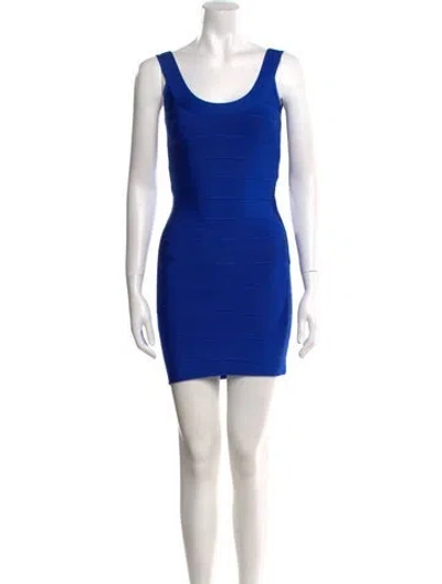 Pre-owned Herve Leger Scoop Neck Mini Dress W/ Tags In Blue