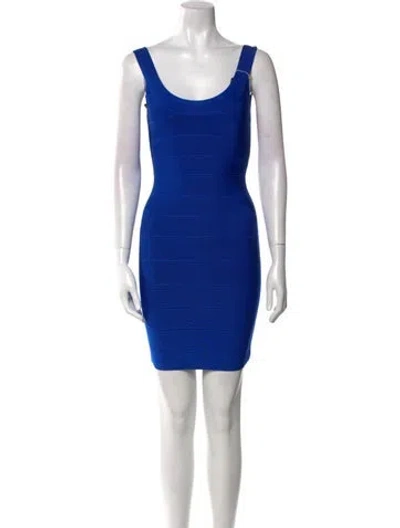 Pre-owned Herve Leger Scoop Neck Mini Dress W/ Tags In Blue