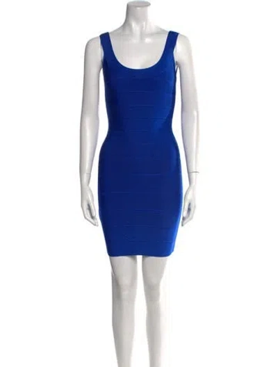 Pre-owned Herve Leger Scoop Neck Mini Dress W/ Tags In Blue