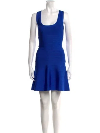 Pre-owned Herve Leger Scoop Neck Mini Dress W/ Tags In Blue