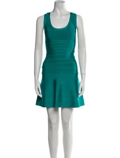 Pre-owned Herve Leger Scoop Neck Mini Dress W/ Tags In Blue
