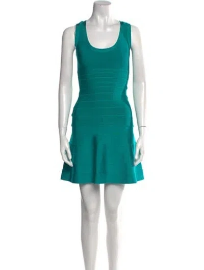 Pre-owned Herve Leger Scoop Neck Mini Dress W/ Tags In Blue