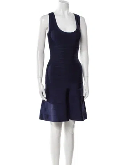 Pre-owned Herve Leger Scoop Neck Mini Dress W/ Tags In Blue