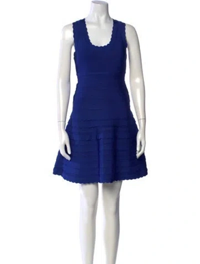 Pre-owned Herve Leger Scoop Neck Mini Dress W/ Tags In Blue