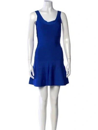 Pre-owned Herve Leger Scoop Neck Mini Dress W/ Tags In Blue