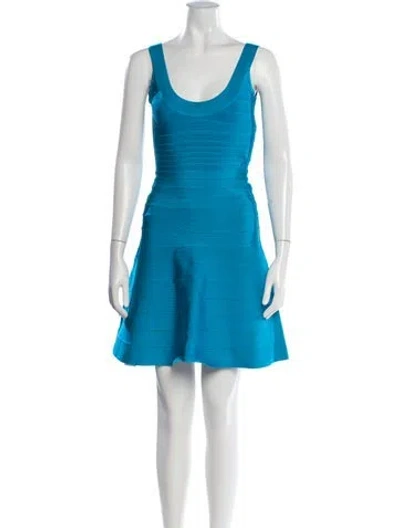 Pre-owned Herve Leger Scoop Neck Mini Dress W/ Tags In Blue