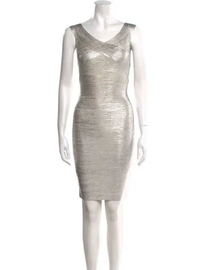 Pre-owned Herve Leger Scoop Neck Mini Dress W/ Tags In Gray