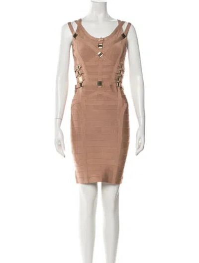 Pre-owned Herve Leger Scoop Neck Mini Dress W/ Tags In Neutral