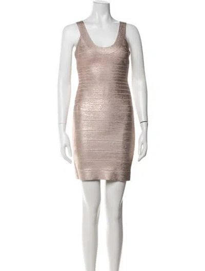 Pre-owned Herve Leger Scoop Neck Mini Dress W/ Tags In Neutrals