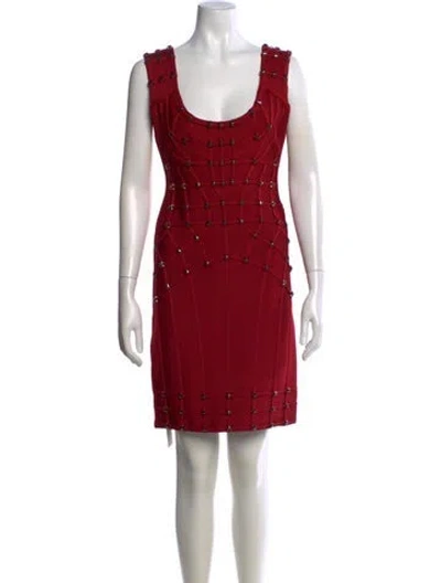 Pre-owned Herve Leger Scoop Neck Mini Dress W/ Tags In Red