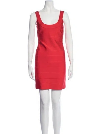 Pre-owned Herve Leger Scoop Neck Mini Dress W/ Tags In Red