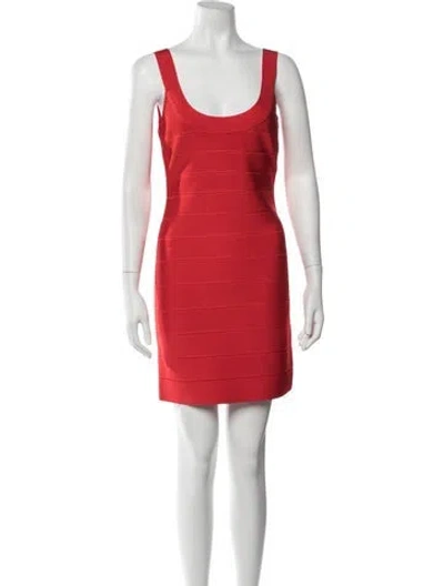 Pre-owned Herve Leger Scoop Neck Mini Dress W/ Tags In Red