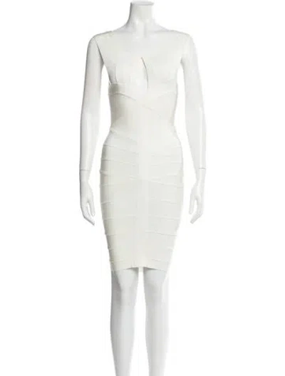 Pre-owned Herve Leger Scoop Neck Mini Dress In White
