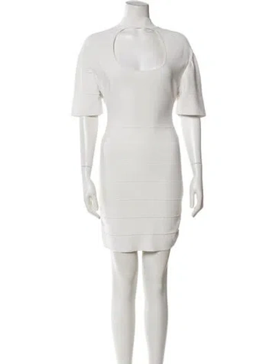 Pre-owned Herve Leger Scoop Neck Mini Dress In White