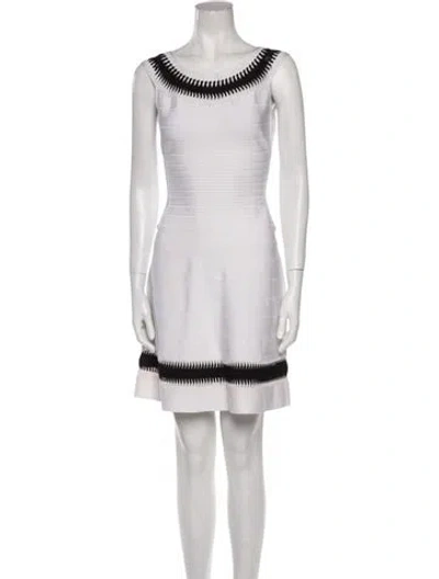 Pre-owned Herve Leger Scoop Neck Mini Dress In White