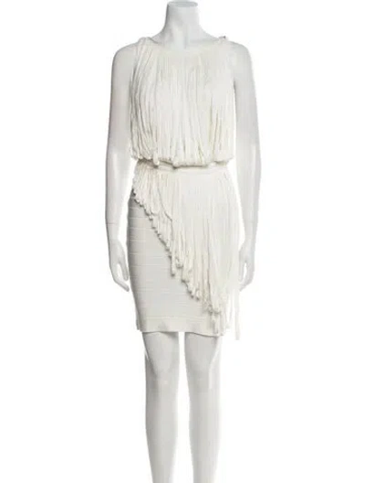 Pre-owned Herve Leger Scoop Neck Mini Dress In White
