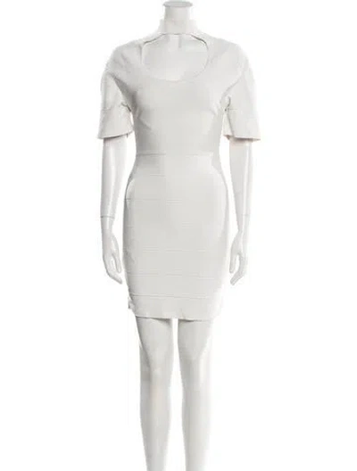Pre-owned Herve Leger Scoop Neck Mini Dress In White