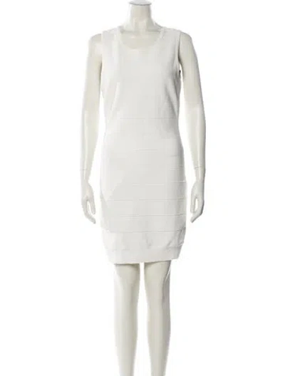 Pre-owned Herve Leger Scoop Neck Mini Dress In White