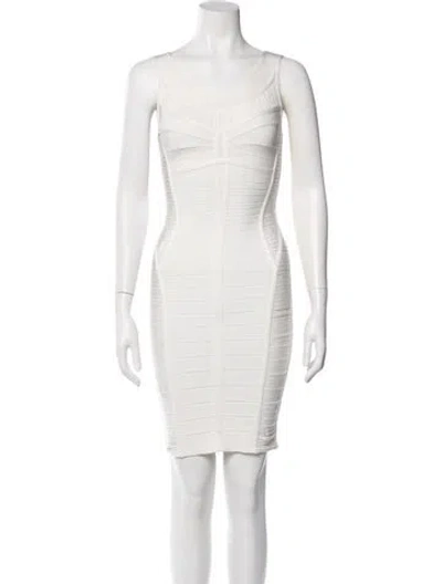 Pre-owned Herve Leger Scoop Neck Mini Dress In White