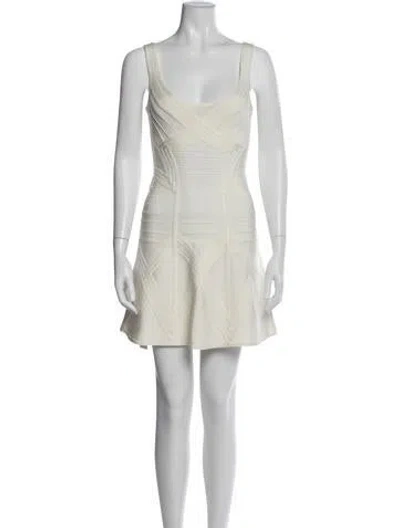 Pre-owned Herve Leger Scoop Neck Mini Dress In White