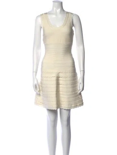 Pre-owned Herve Leger Scoop Neck Mini Dress In White