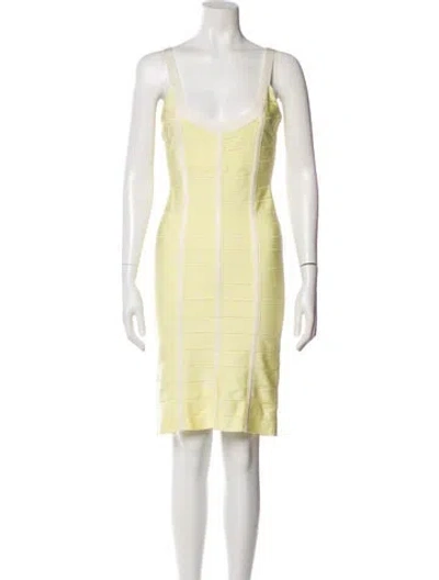 Pre-owned Herve Leger Scoop Neck Mini Dress In Yellow