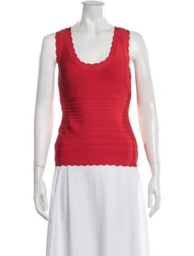 Pre-owned Herve Leger Scoop Neck Sleeveless Top In Red